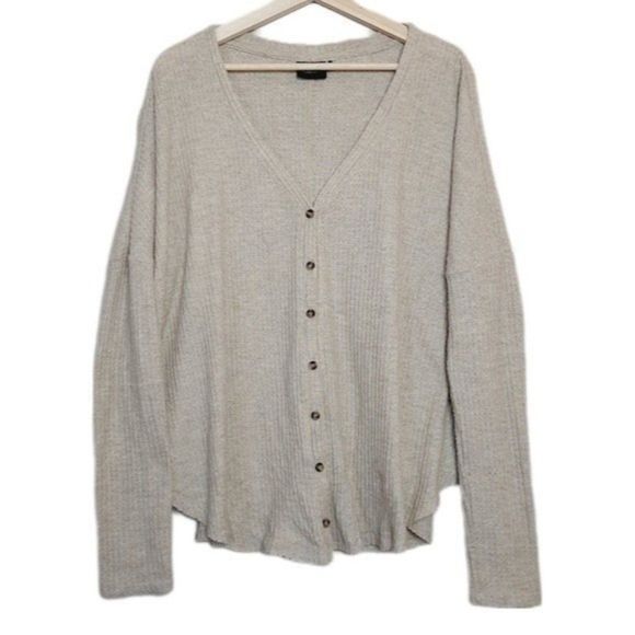 OUT FROM UNDER Beige Waffle Knit Button Down Top - Picture 2 of 11